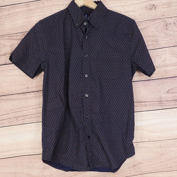 BEN SHERMAN STRETCH BLUE GEOMETRIC BUTTON DOWN SHIRT MENS SIZE S SMALL **READ - Picture 1 of 7